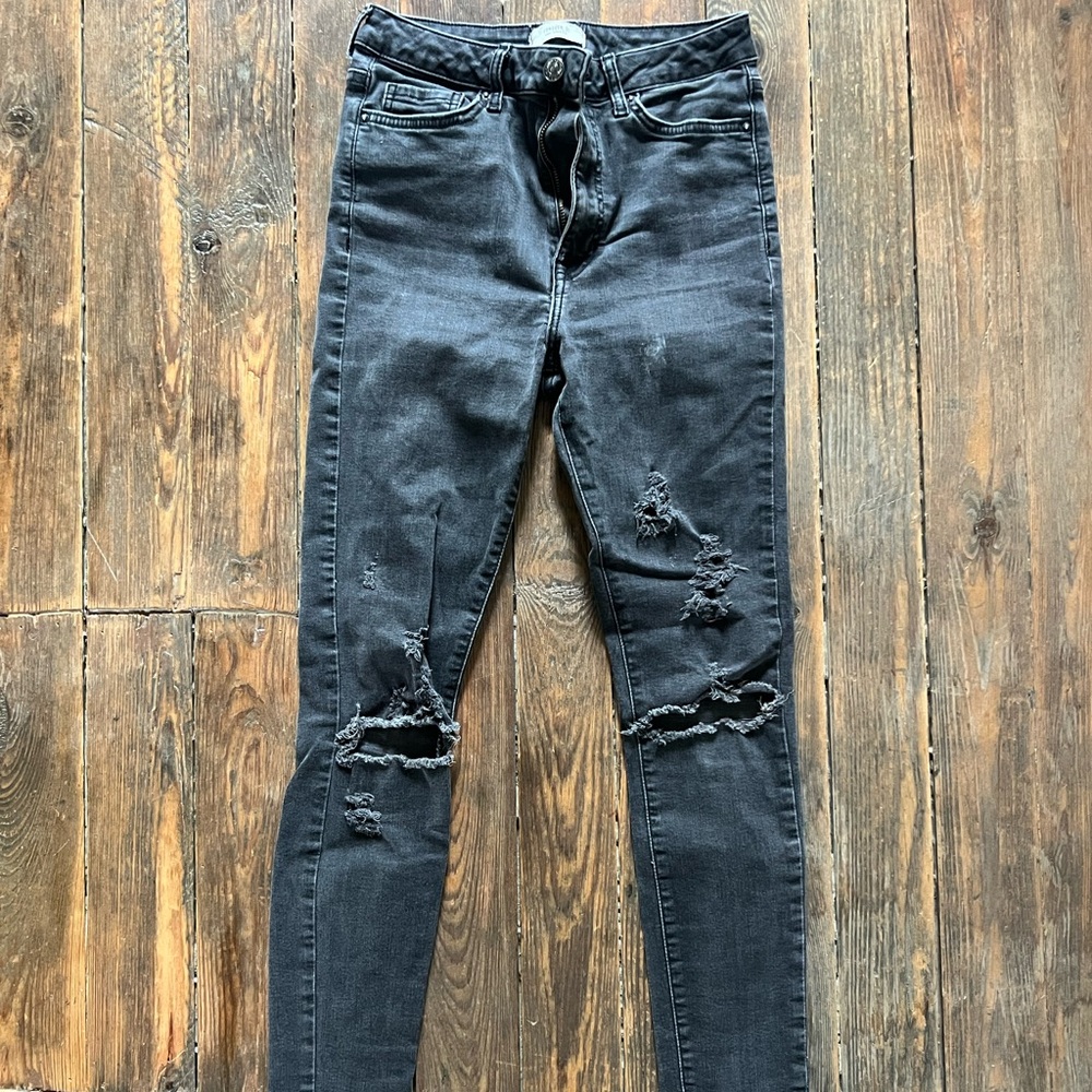 High waisted, black, distressed, skinny jeans
